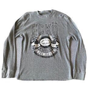 Vintage Y2K Ecko UNLTD Men's Waffle Knit Long Sleeve Thermal Shirt Gray Size L